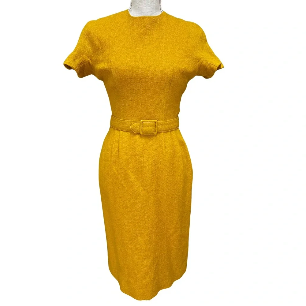Vintage Chic Mustard Dress and Jacket Ensemble with Matching Belt - Picture 3 of 16